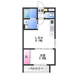 TIO岸和田 1LDKの間取図画像