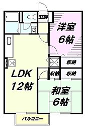京王高尾線 高尾駅 バス12分 元八王子2丁目下車 徒歩5分の賃貸アパート 1階2LDKの間取り