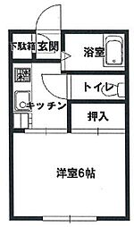 ロジュマン久米川 2階1Kの間取り