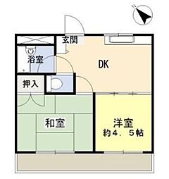 エルムナカムラ 2階2DKの間取り