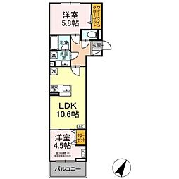 横浜市保土ケ谷区上菅田町アパート 2LDKの間取図画像