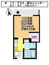 ラプソ一之江 1Kの間取図画像