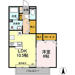 リヴェール北御座C 1LDKの間取図画像