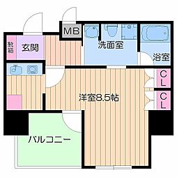 パウゼ東天満 1Kの間取図画像