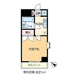 グランドマンション 3階1Kの間取り
