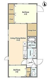 京王井の頭線 永福町駅 徒歩5分の賃貸マンション 2階2SLDKの間取り
