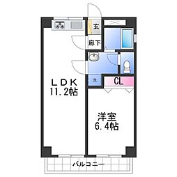 JR紀勢本線 紀三井寺駅 徒歩30分の賃貸マンション 2階1LDKの間取り