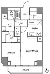 グランパセオ田原町 12階1LDKの間取り