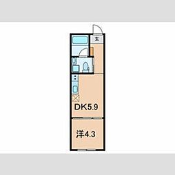 Mレジデンス 地下1階1DKの間取り