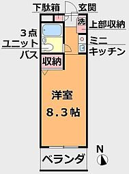 春江マンション 4階1Kの間取り