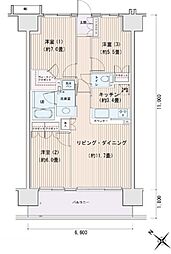 東京メトロ有楽町線 豊洲駅 徒歩5分の賃貸マンション 14階3LDKの間取り