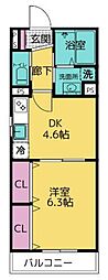 GRASS SQUARE 八番館 1DKの間取図画像