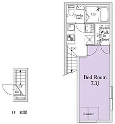 ガーデンテラス四ツ谷 2階1Kの間取り