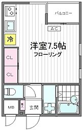 Clef A棟 1階ワンルームの間取り