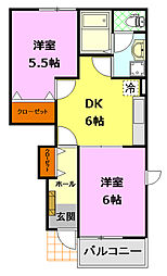JR水戸線 結城駅 徒歩14分の賃貸アパート 1階2DKの間取り