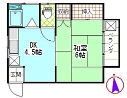 渡辺荘 1DKの間取図画像