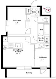 ルネサンス六本木プレミアムコート 2LDKの間取図画像