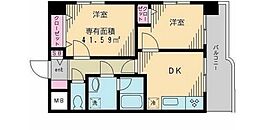 都営大江戸線 練馬春日町駅 徒歩6分の賃貸マンション 4階2DKの間取り