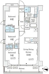 ロイヤルパークス赤羽サウス 1階3LDKの間取り