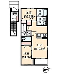 月見ハイム 2階1SLDKの間取り