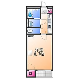 クレイノのぞみ野 2階1Kの間取り