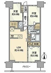 プラウドタワー清澄白河 6階3LDKの間取り