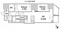 グランパセオ蔵前2 9階2LDKの間取り