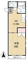 富士見荘新館 1階1Kの間取り