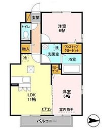 モダンコート クレシア 1階2LDKの間取り