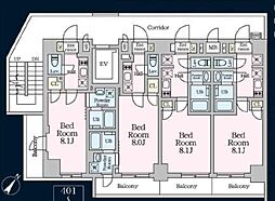 小田急小田原線 町田駅 徒歩2分の賃貸マンション 11階1Kの間取り