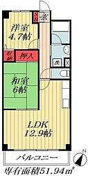 東京メトロ東西線 妙典駅 徒歩6分の賃貸マンション 3階2LDKの間取り