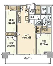グローバルフロントタワー 7階3LDKの間取り