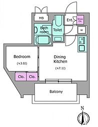 クレヴィアリグゼ北品川IIステーションコート 8階1DKの間取り