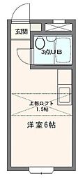 ベルピア六実第1-1 1階1Kの間取り