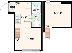 リヴィエール明大前 1階ワンルームの間取り
