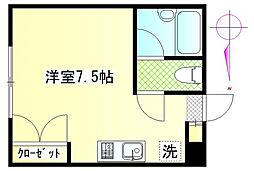 エルパーク 2階ワンルームの間取り