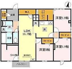 シーレックス Parque 1階3LDKの間取り