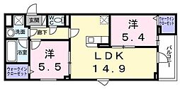 CREVANCE荒川 2LDKの間取図画像