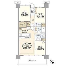 シティテラス柏 3階3LDKの間取り