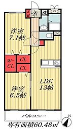 東京メトロ東西線 妙典駅 徒歩10分の賃貸マンション 1階2LDKの間取り