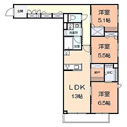 ソルメゾン元橋本 1階3LDKの間取り