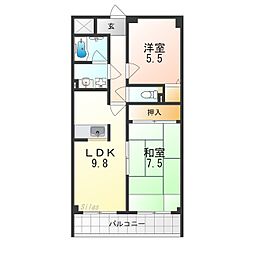 JR阪和線 津久野駅 徒歩10分の賃貸マンション 6階2LDKの間取り