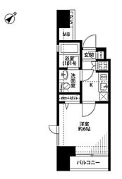 プレール・ドゥーク銀座東 2階1Kの間取り
