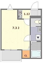 ウェルスフィールド湘南C棟 2階1Kの間取り