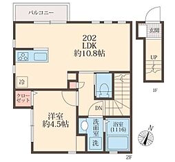 Ans court天台 2階1LDKの間取り