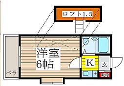 シオン花小金井B 1Kの間取図画像