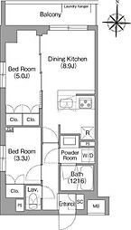 BPRレジデンス大島 1階2DKの間取り