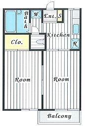 アーバンフラッツ 1階2Kの間取り
