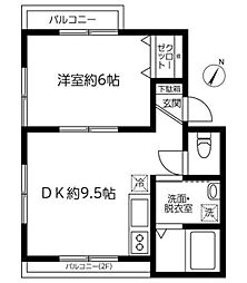 ハイツ白樺 1階1DKの間取り