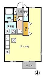 ヴィラセスト 1階ワンルームの間取り